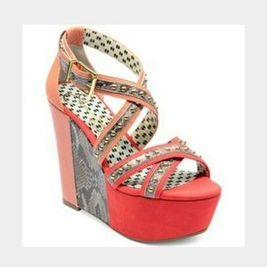 Jessica Simpson Coral Snakeskin Wedge. Worn once.